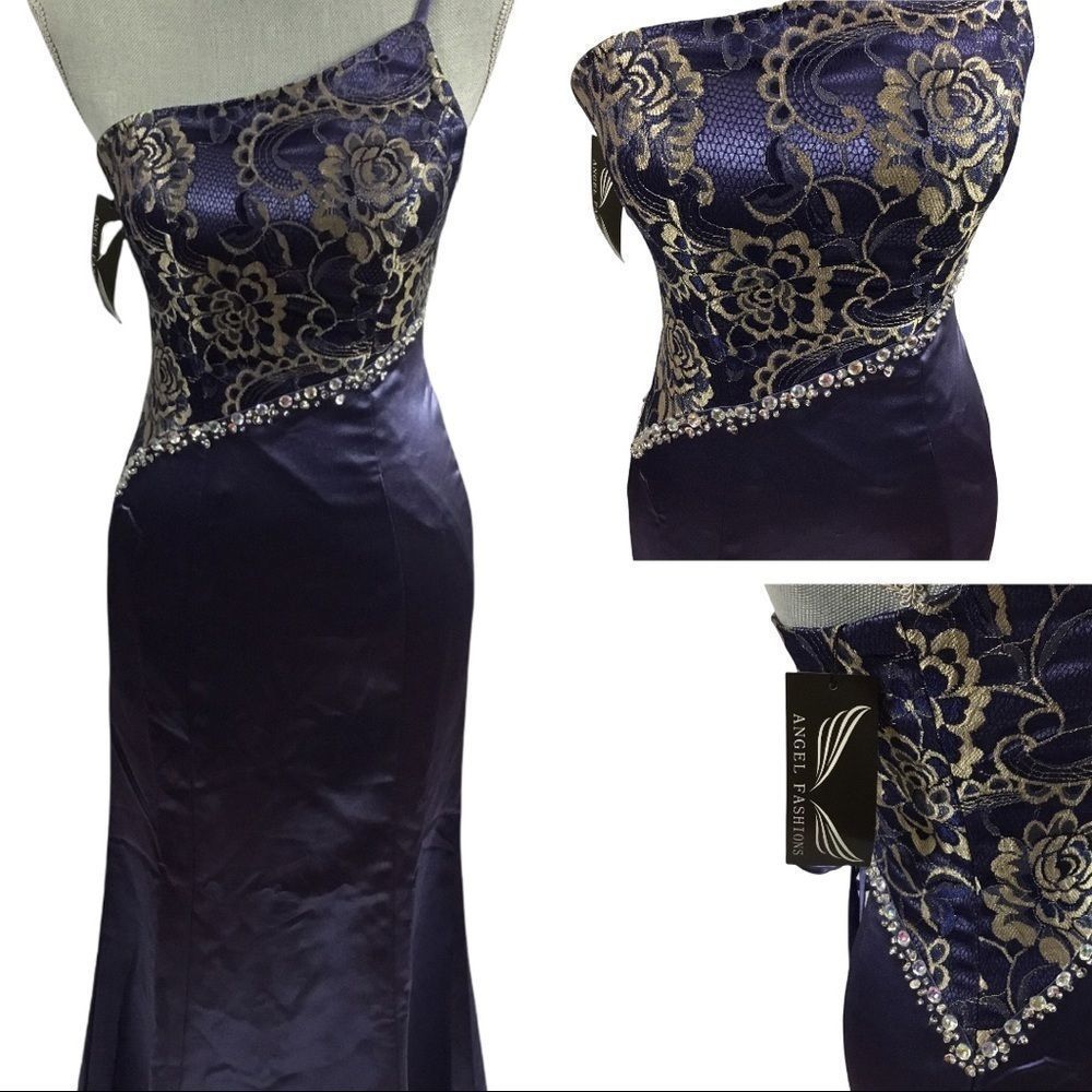 NWT Angel Fashions, beautiful purple, one shoulder, midi, sz small